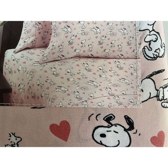 4 Pc Peanuts Snoopy Hearts Pink Valentines Day TWIN Size Sheet Set Soft NEW - Picture 9 of 13